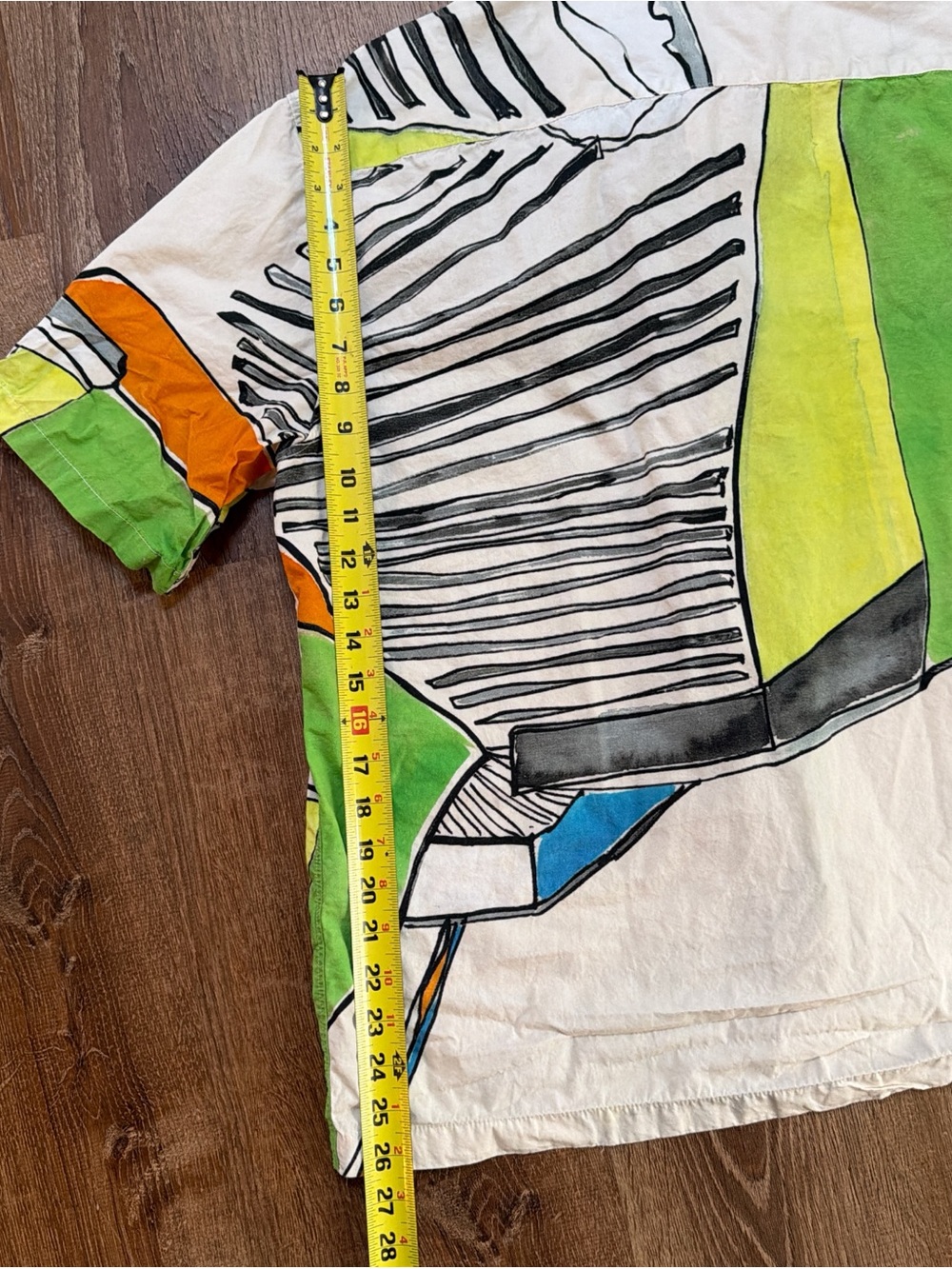Zara Men’s Short-Sleeve Abstract Button-Down Shirt in White, Lime, Blue & Black - Picture 5 of 5